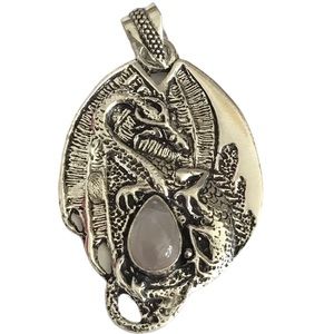 Serpent Dragon Rose Quartz Gemstone Pendant Necklace